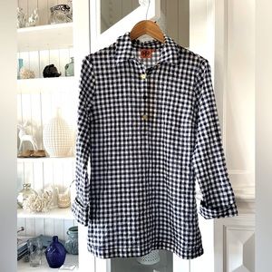 NWT TORY BURCH Women’s Navy Blue Gingham Tunic Top Size 8